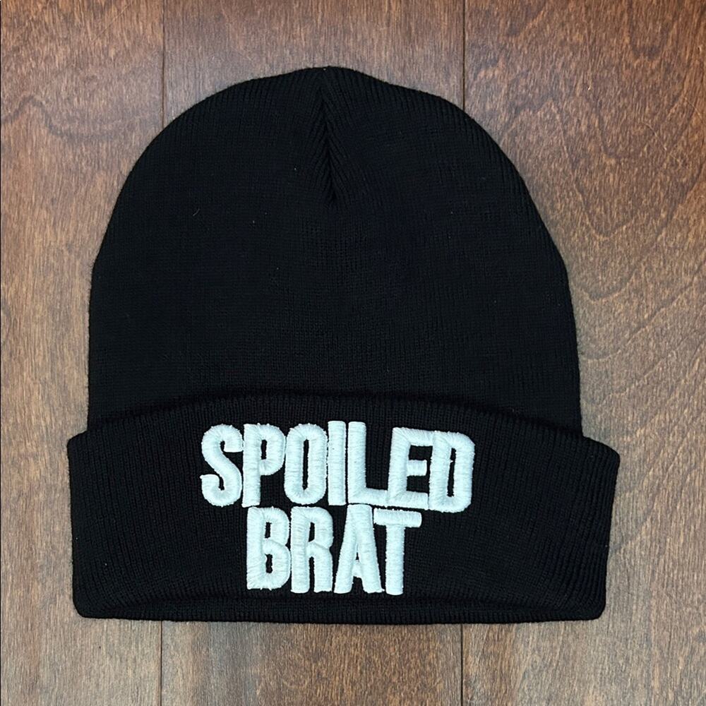 Jeffree Star Black Unisex Beanie with White Embroidery "Spoiled Brat", NWOT